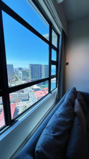 Jesselton quay citypad city and sea view by borneo sunset